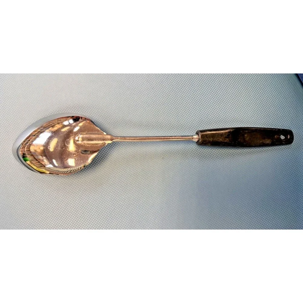 VTG Foley Stainless Chrome Plated Serving Spoon Black Handle Kitchen Utensil USA